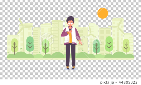 Young man with green city background  44805322