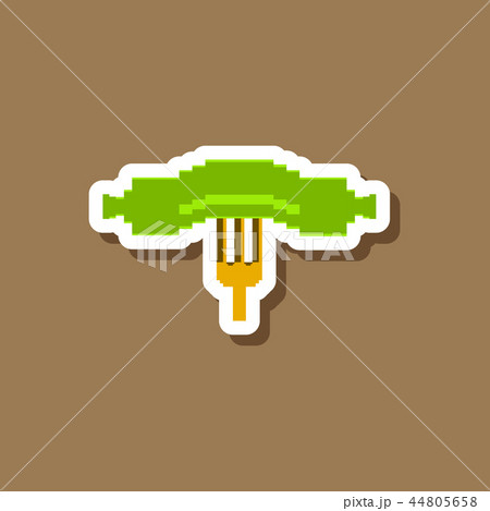paper sticker on stylish background Sausage on fork 44805658