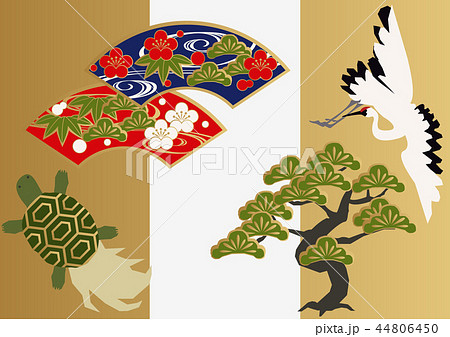 鶴と亀の縁起の良い素材 和柄 鶴亀と松の素材集 のイラスト素材