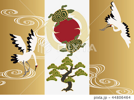 鶴と亀の縁起の良い素材 和柄 鶴亀と松の素材集 のイラスト素材