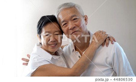 Happy Asian senior couple on white background  44806530