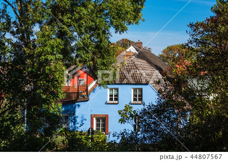 Buildings with blue sky in Wustrow, Germany 44807567