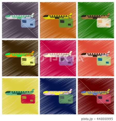 Set of Flat Icons in Shading Style aircraft luggage . Airplane and suitcase Set of Flat Icons in Shading Style aircraft luggage . Airplane and suitcase 44808995