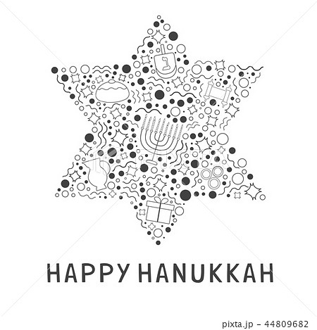Hanukkah holiday black thin line icons set Hanukkah holiday black thin line icons set 44809682