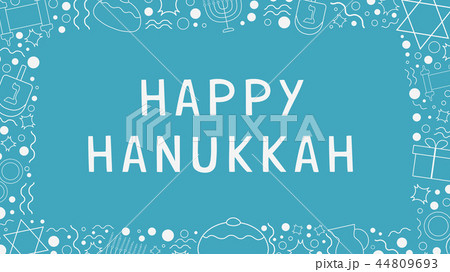 Frame with Hanukkah holiday white thin line icons 44809693