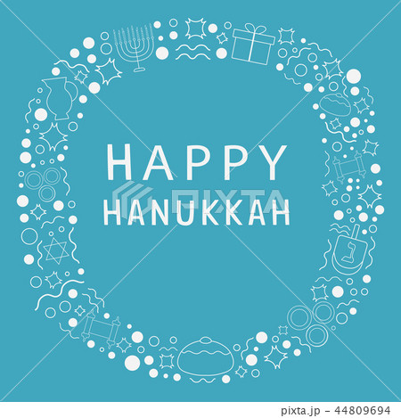 Frame with Hanukkah holiday white thin line icons Frame with Hanukkah holiday white thin line icons 44809694