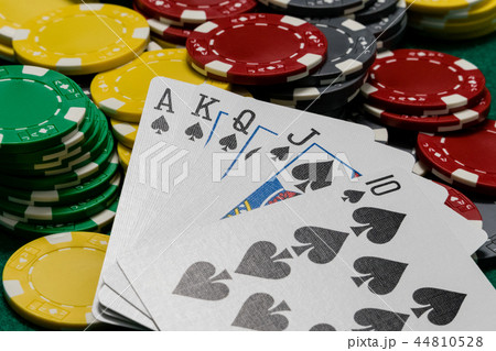 Royal flush laying on casino chips Royal flush laying on casino chips 44810528