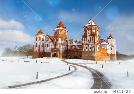 Grand view to Castle of Mir, Minsk Region, Belarus. 44811429