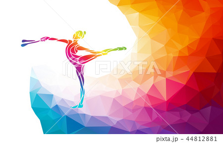Creative silhouette of gymnastic girl. Art gymnastics with clubs 44812881