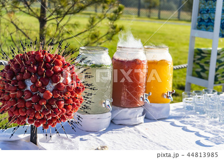 Fresh delicious strawberries gathered into a ball on the buffet table 44813985