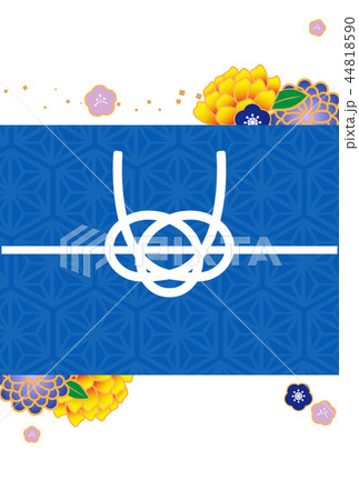 年賀状　テンプレート　縦　2019　青 44818590