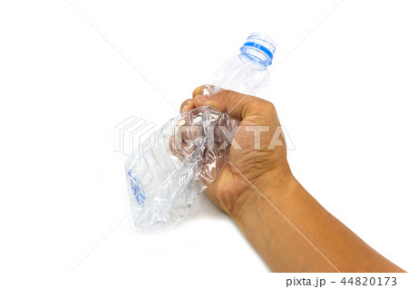 Men's hand holding a plastic water bottle not used Men's hand holding a plastic water bottle not used 44820173