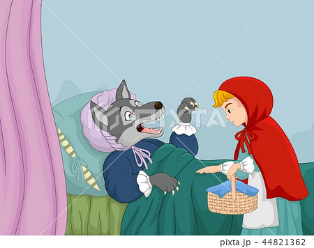 Cartoon little red riding hood and wolf 44821362