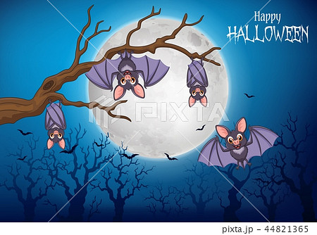 Cartoon funny bats hanging on tree with halloween  44821365