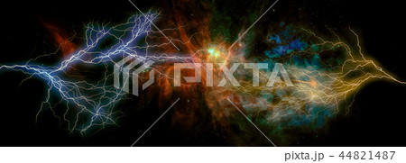 lightening bolts in fantasy alien galaxy  44821487