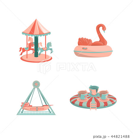 Set of cartoon amusement park rides icons Set of cartoon amusement park rides icons 44821488