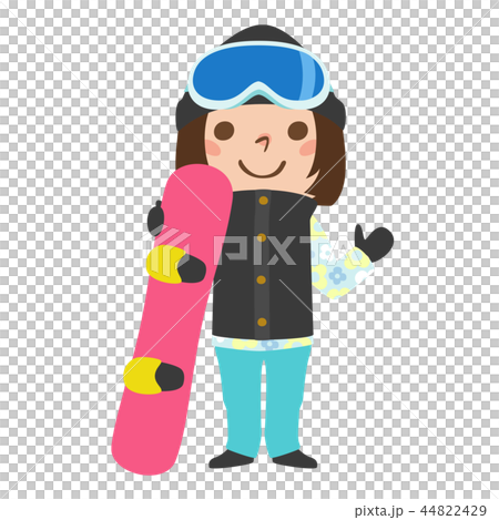 女の子のイラスト ウィンタースポーツのスノーボードをしようとしている のイラスト素材
