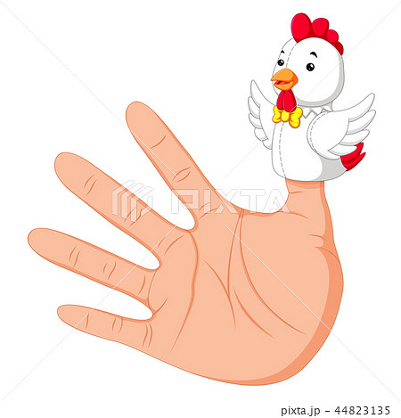 hand wearing a rooster finger puppet on thumb hand wearing a rooster finger puppet on thumb 44823135