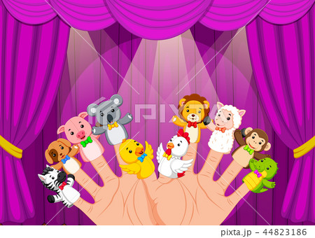 Hand Wearing 10 Finger Puppets in the stage 44823186