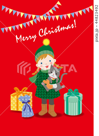 クリスマスの女の子とねこ 44823492