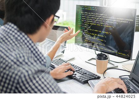 Asian team Outsource Developer Looking Screen Programming Code W 44824025