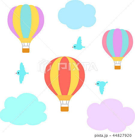 空を飛ぶ気球と小鳥のイラスト素材 4479