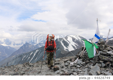 Woman standing on top of the Pass Kara-Turek,Altai 44828749