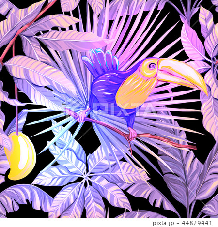 Seamless pattern with tropical plants and flowers. Seamless pattern with tropical plants and flowers. 44829441