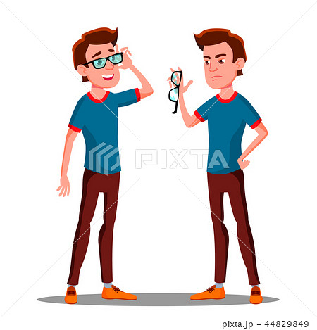 Sad Student With Broken Glasses Vector. Isolated Illustration 44829849