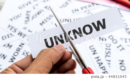 Unknow text or word meaning on paper in hand 44831045