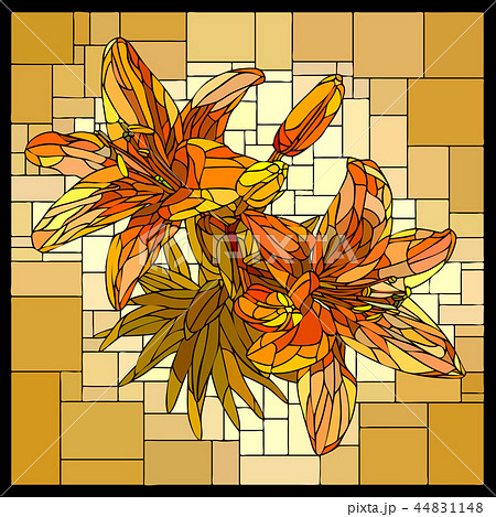 Mosaic of blooming orange lilies with buds. Mosaic of blooming orange lilies with buds. 44831148