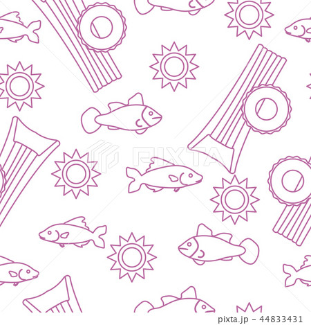 Pattern with fish, sun, inflatable mattress Pattern with fish, sun, inflatable mattress 44833431