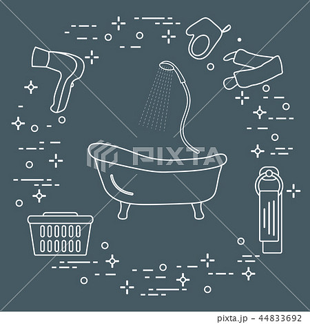 Bath, shower, dryer, washcloths, towel, basket 44833692