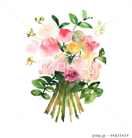 Hand drawn watercolor bouquet. Design for card, invitation. Vect 44835434