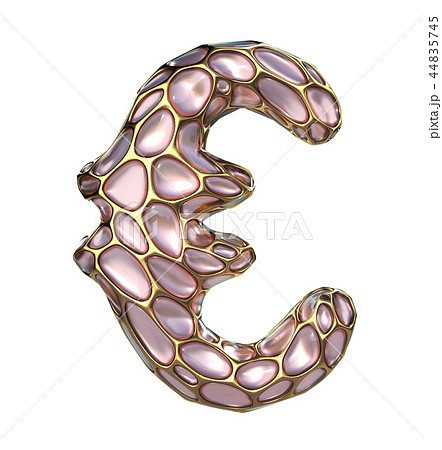 Euro sign made of golden shining metallic 3D with pink glass isolated on white background. 44835745