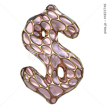 Dollar sign made of golden shining metallic 3D with pink glass isolated on white background. 44835746