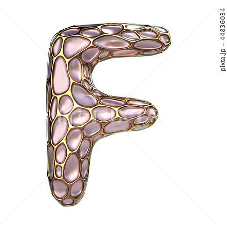 Golden shining metallic 3D with pink glass symbol capital letter F - uppercase isolated on white 44836034