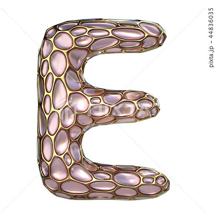 Golden shining metallic 3D with pink glass symbol capital letter E - uppercase isolated on white Golden shining metallic 3D with pink glass symbol capital letter E - uppercase isolated on white 44836035
