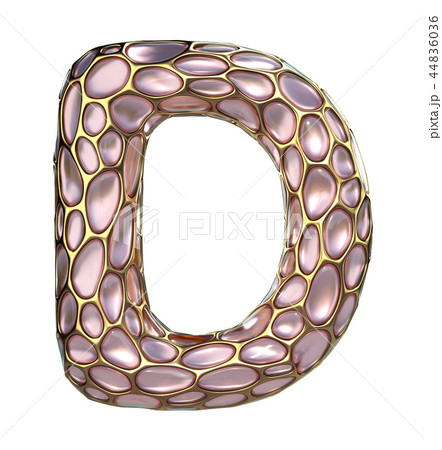 Golden shining metallic 3D with pink glass symbol capital letter D - uppercase isolated on white 44836036