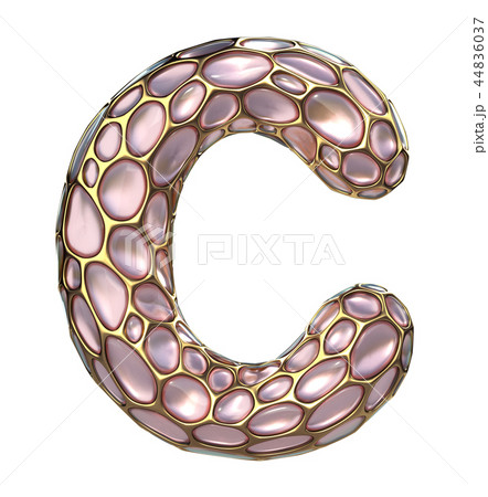 Golden shining metallic 3D with pink glass symbol capital letter C - uppercase isolated on white 44836037