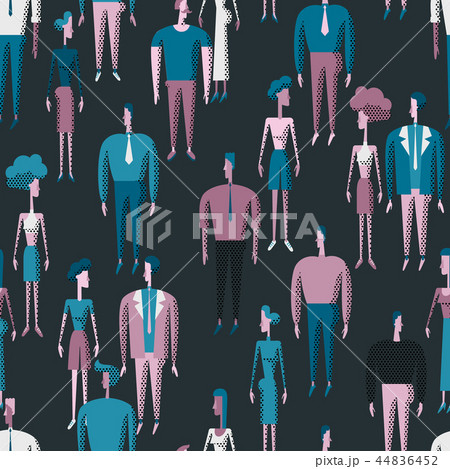 People crowd seamless pattern with men and women various characters on dark background. Modern flat 44836452