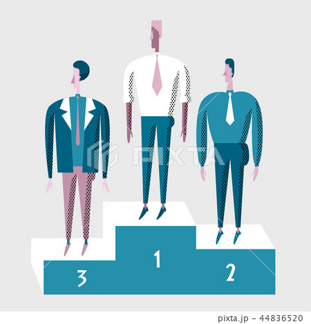 Winner business people on pedestal. Concept of achieving a business goal. Vector modern flat Winner business people on pedestal. Concept of achieving a business goal. Vector modern flat 44836520