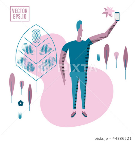 Happy couple are take selfie. Man and woman are photographed together at night. Modern flat vector Happy couple are take selfie. Man and woman are photographed together at night. Modern flat vector 44836521