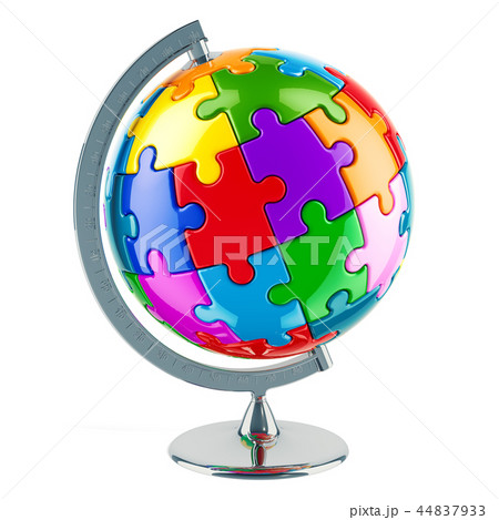 Geographical globe from colored puzzles Geographical globe from colored puzzles 44837933