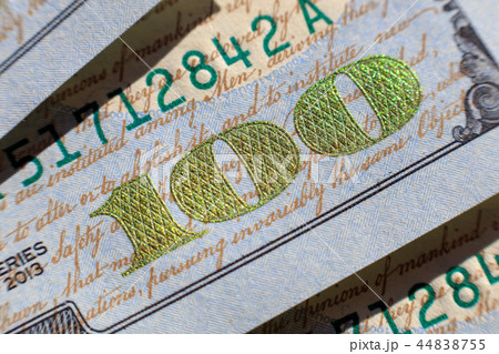 Close-up view on one hundred dollar bill. Macro view on one hundred dollar banknote 44838755