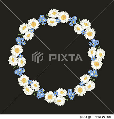 chamomile and forget me-not-flowers pattern on black background 44839166