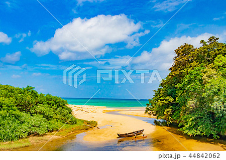 沖縄石垣島　平久保のビーチと木製カヌー 44842062