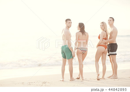 meditation and yoga on the beach / summer vacation concept health beauty, summer vacation yoga classes on the sea shore 44842893