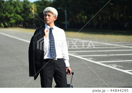 キャリーケースを引いて歩くロマンスグレーのビジネスマン キャリーケースを引いて歩くロマンスグレーのビジネスマン 44844295