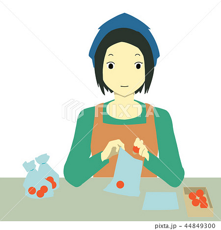 袋詰めをする女性のイラスト素材